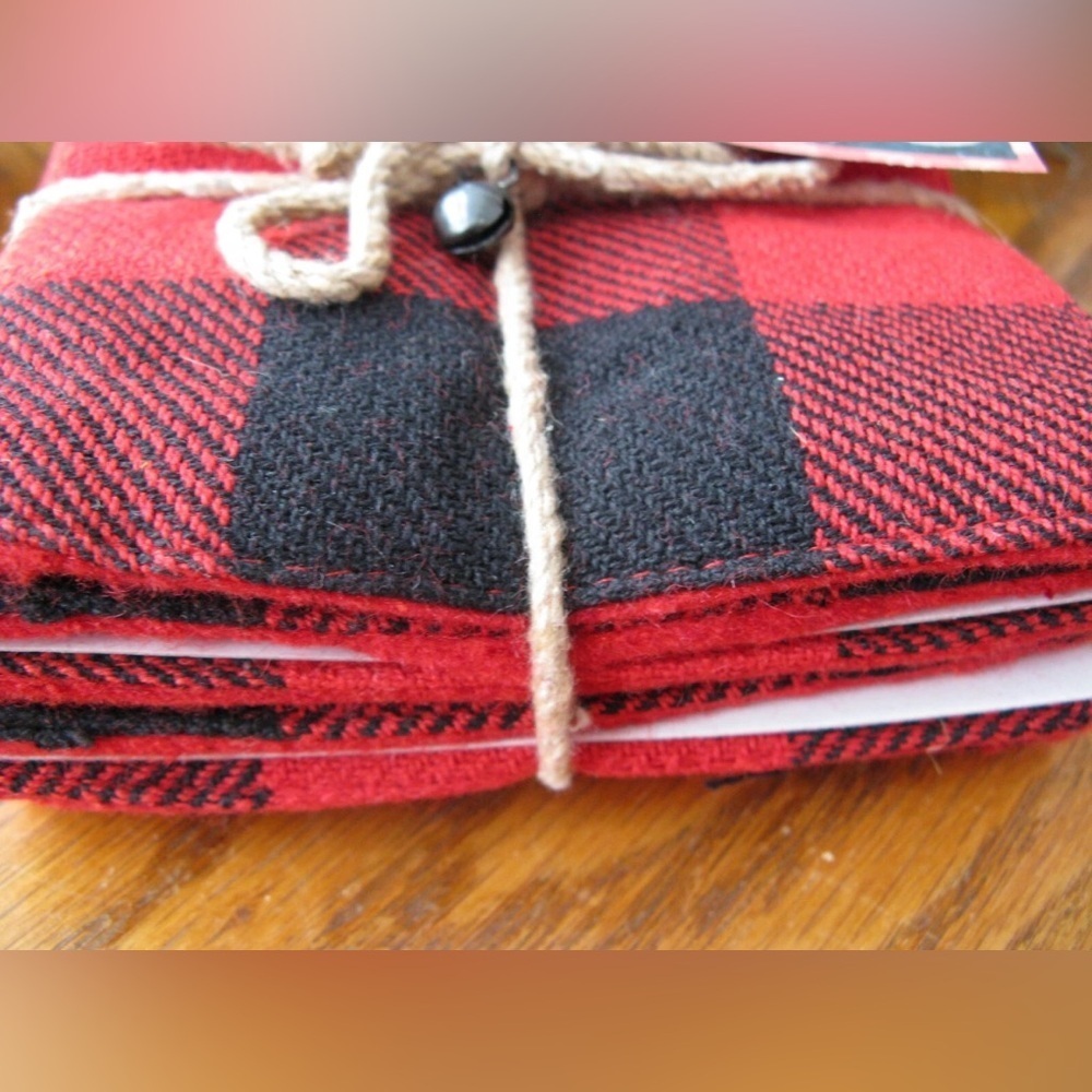 New Christmas Red & Black Buffalo Check Plaid Fabric Coasters Set of 6 - Picture 5 of 5